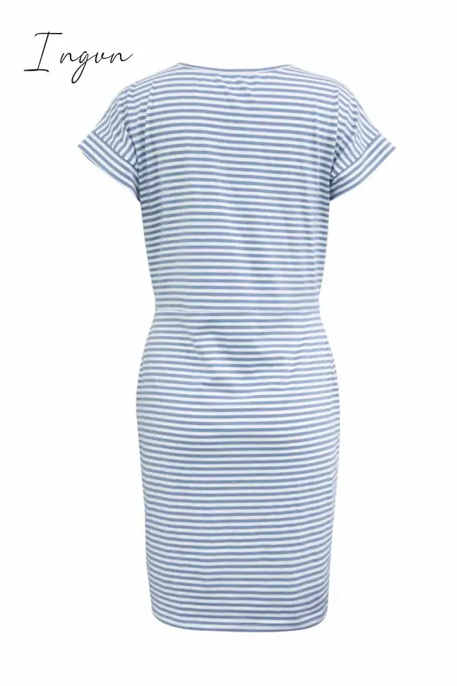 Ingvn -  Striped Knot Design Grey Midi Dress(5 Colors)