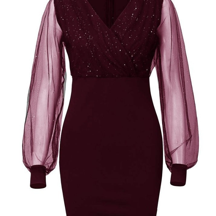 Women V-neck Sequin Dress Slim-fit Sexy dress