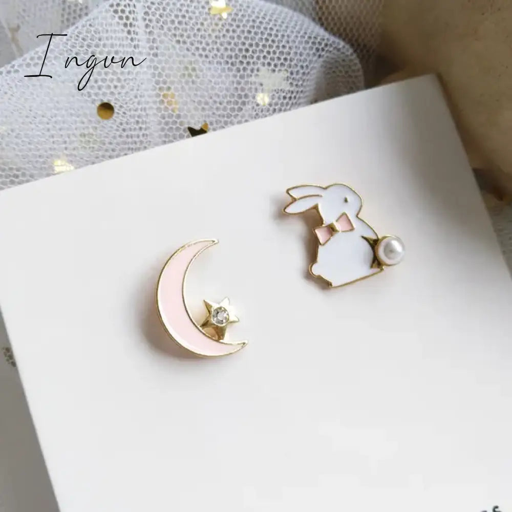 Korean Style Flower Cute Animal Dangle Earrings For Women Moon Stars Kitten Rabbit Balloon Asymmetric Earring Party Jewelry Gift