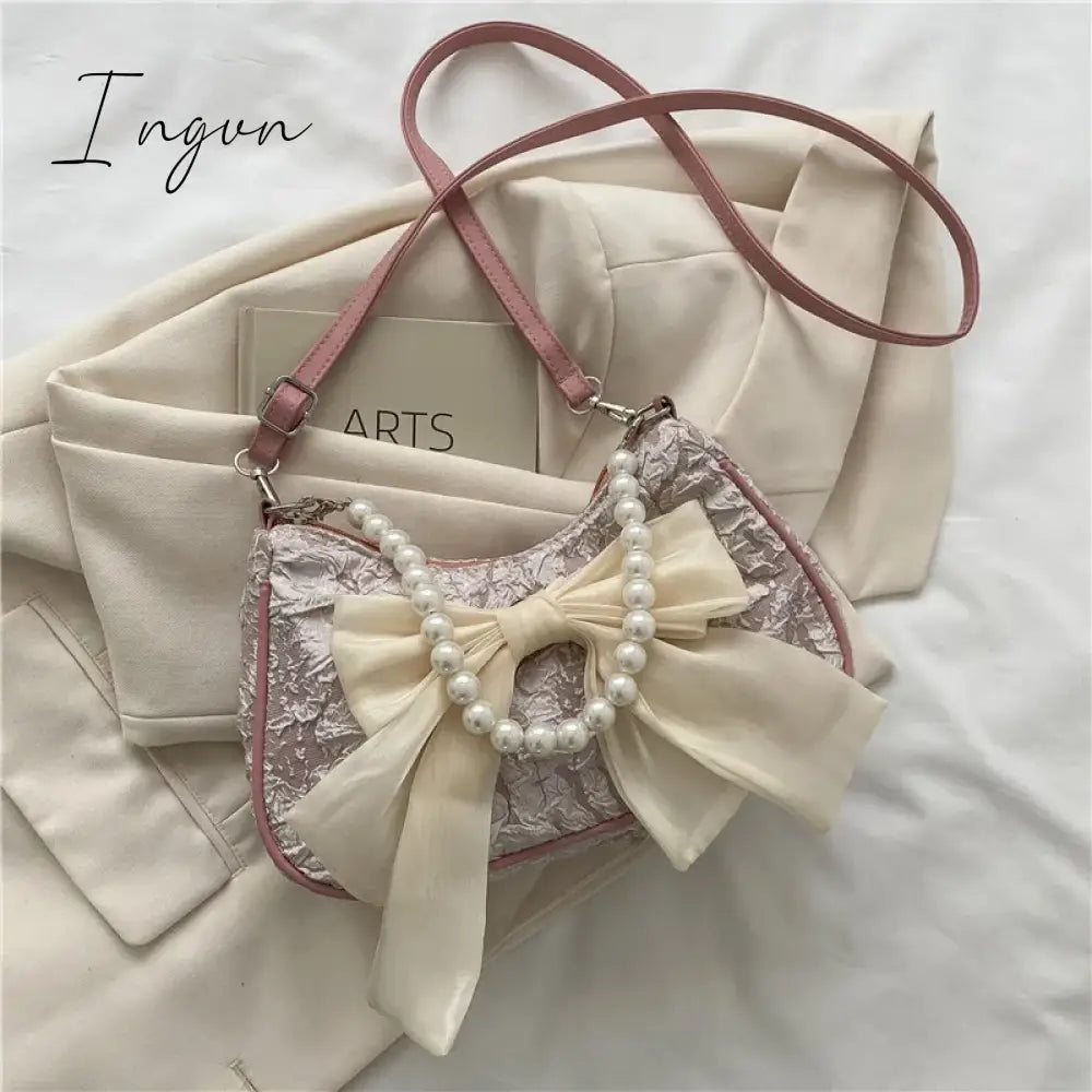 Ingvn - Pearl Female Bag Retro Luxury Designer Handbag Bow Crossbody Bags Fashion Canvas Women's 2024 Trend Shoulder bag Purses