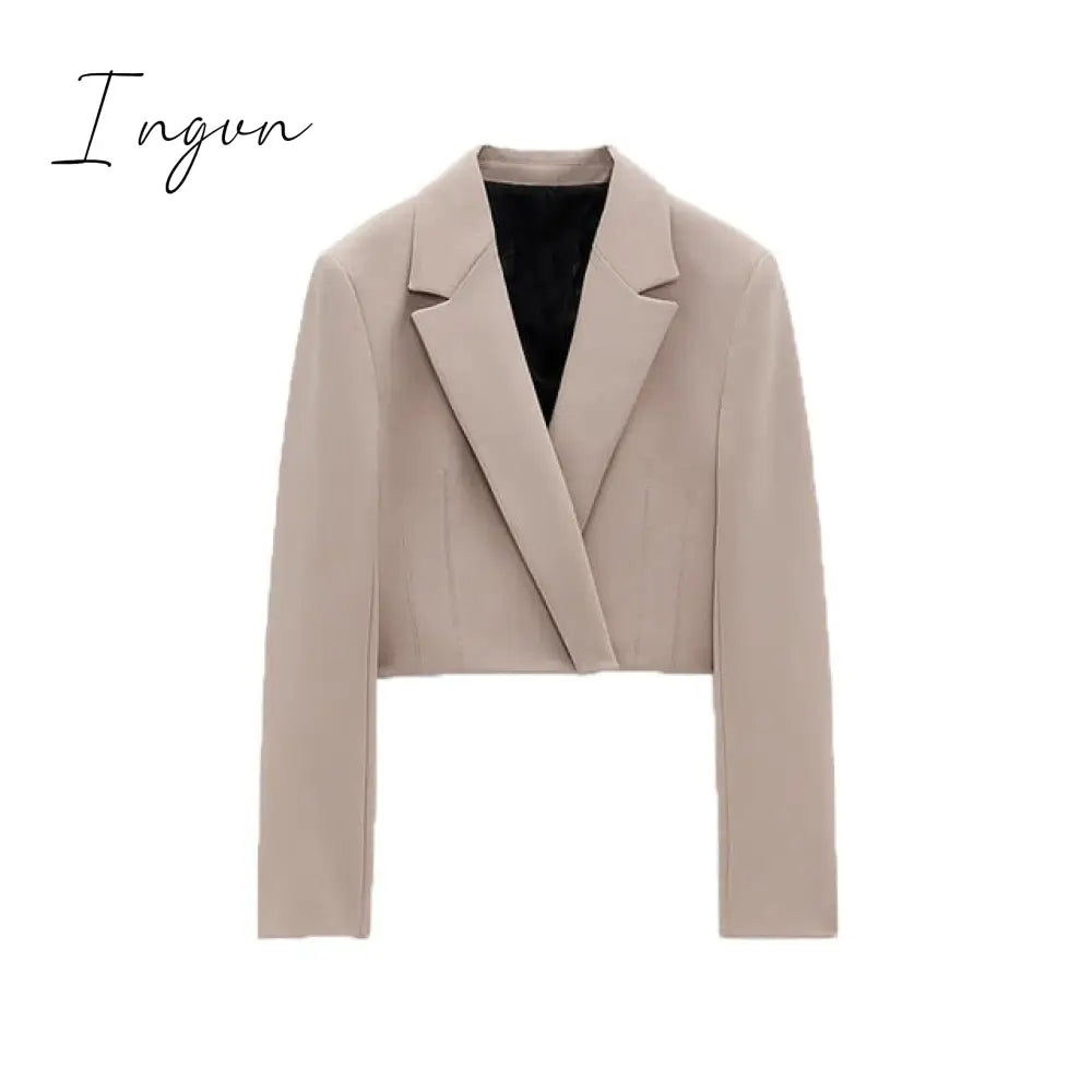 Ingvn - Stylish Elegant Skirt Suits Women Fashion 2 Buttons Cropped Blazer Side Split Mini Skirts Suits Female Chic Sets