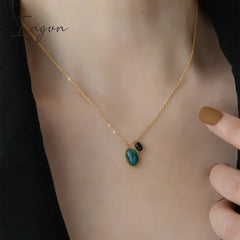 New Fashion Simple Green Black Agate Pendant Necklace for Women Exquisite Stainless Steel Chain Elegant Party Jewelry Gifts