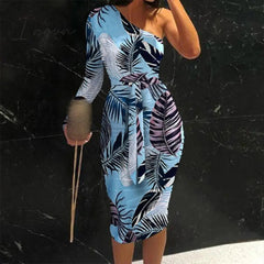 Ingvn - Women Clothing Asymmetric Collar High Waist Robe Slit Dress Chic Solid Short Sleeve Elegant Fashion Prom Banquet Dress New