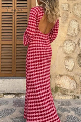 Ingvn - Sexy Plaid Backless Contrast Weave O Neck A Line Dresses