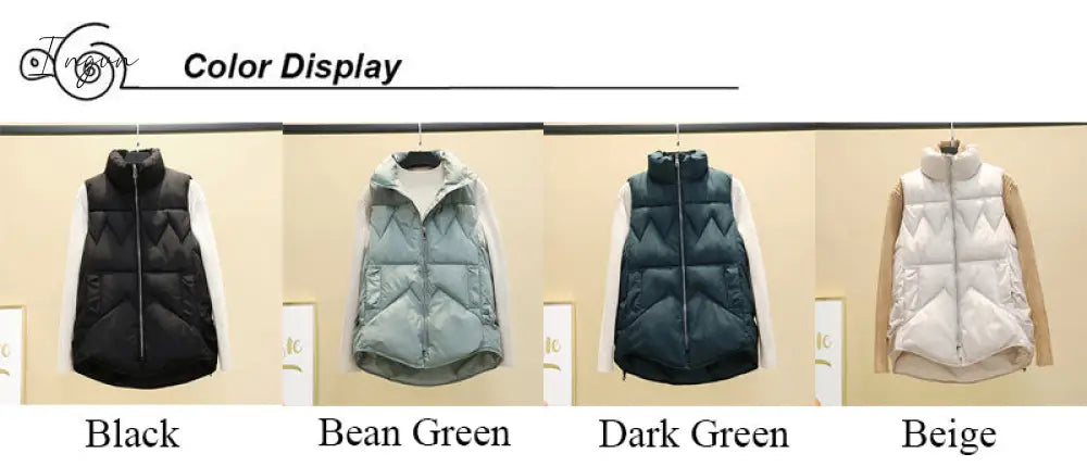 Ingvn - Autumn Winter Down Cotton Soild Women's Vest Short Style New Slim Fashion Stand-up Collar White Jacket Sleeveless Vest