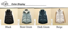 Ingvn - Autumn Winter Down Cotton Soild Women's Vest Short Style New Slim Fashion Stand-up Collar White Jacket Sleeveless Vest