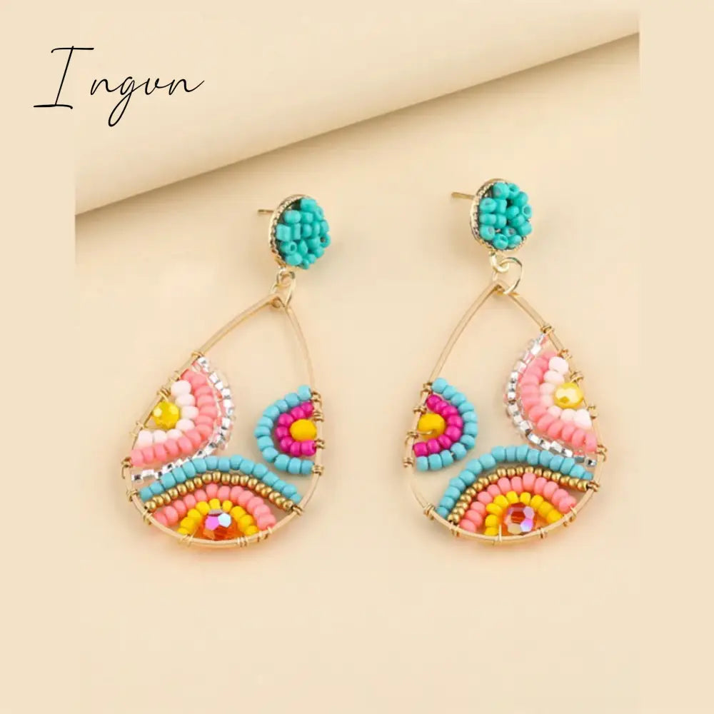 New Fashion Boho Colorful Bead Earrings for Women Exquisite Copper Needle Earrings Sweet Niche Design Party Jewelry Gifts