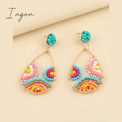 New Fashion Boho Colorful Bead Earrings for Women Exquisite Copper Needle Earrings Sweet Niche Design Party Jewelry Gifts