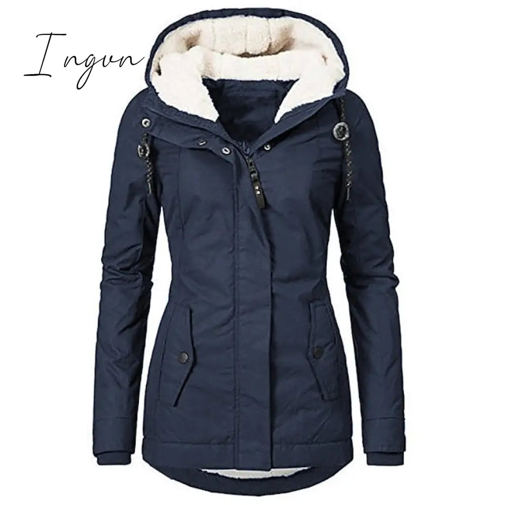 Ingvn - Women's Parka Street Fall Winter Long Coat Windproof Warm 3 in 1 Loose Casual Sports Jacket Long Sleeve Solid Color Zipper Purple Blushing Pink  Waterpoof  Daily Wear Down  Parkas  Lined