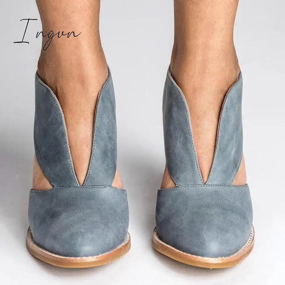 Ingvn - Round Toe Women Chunky Heel Casual Pu Ankle Boots