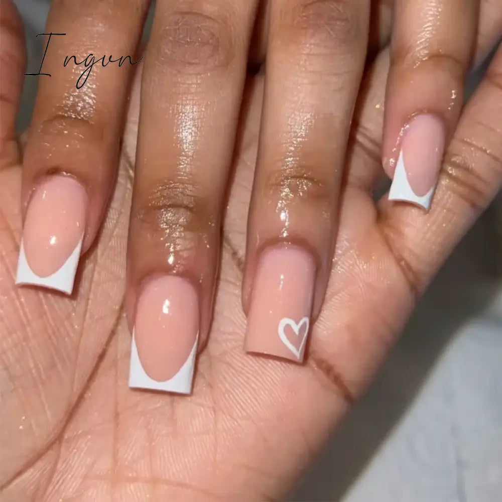 24Pcs French Tip  Press on Nails Short Coffin False Nails Simple Wearable Fake Nails Frosted Full Cover Press on Nail Tips Art