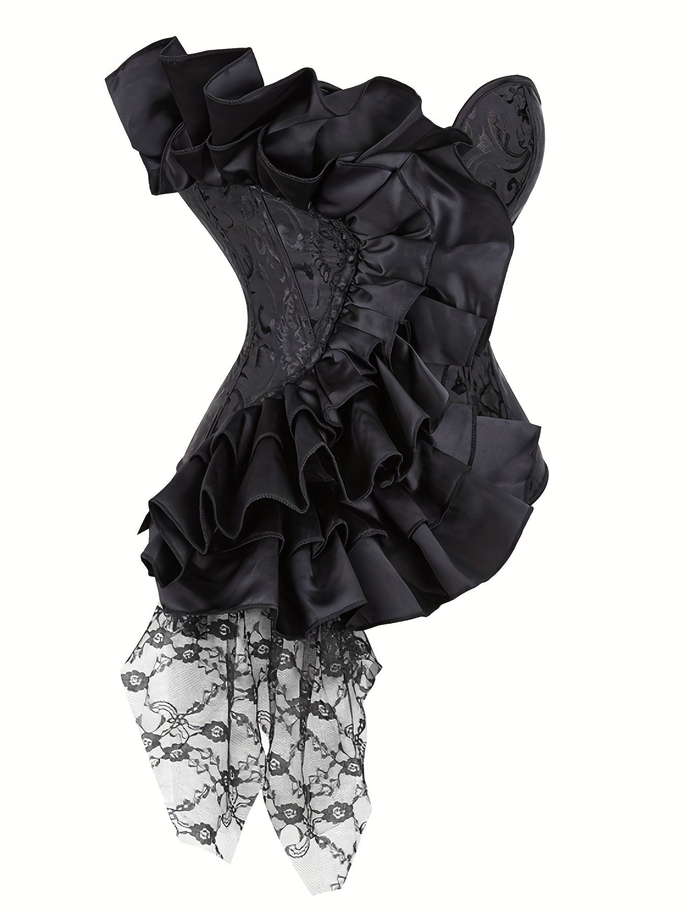 Flirty Ruffle Strapless Corset Bustier - Ultimate Tummy Control Shapewear - Adjustable Lace-Up Jacquard Body Sculptor for Women