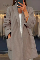 Ingvn - Casual Simplicity Solid Pocket Weave Cardigan Collar Outerwear