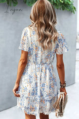 Ingvn - Printed Flutter Sleeve V-Neck Dress