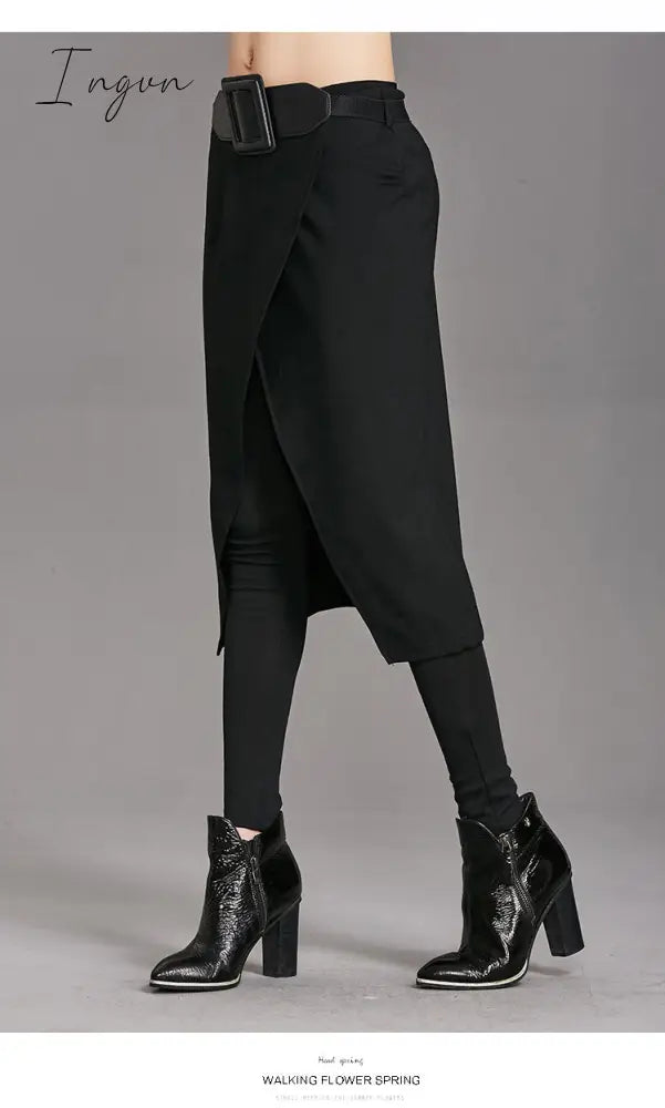 Ingvn - Spring Autumn Women Pants High Stretch Black Fake Two Pieces Pencil Skirt Pants Female Fashion Trousers Streetwear WP24