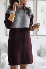 Ingvn - Loose Round Neck Paneled Mini Dress(5 Colors)