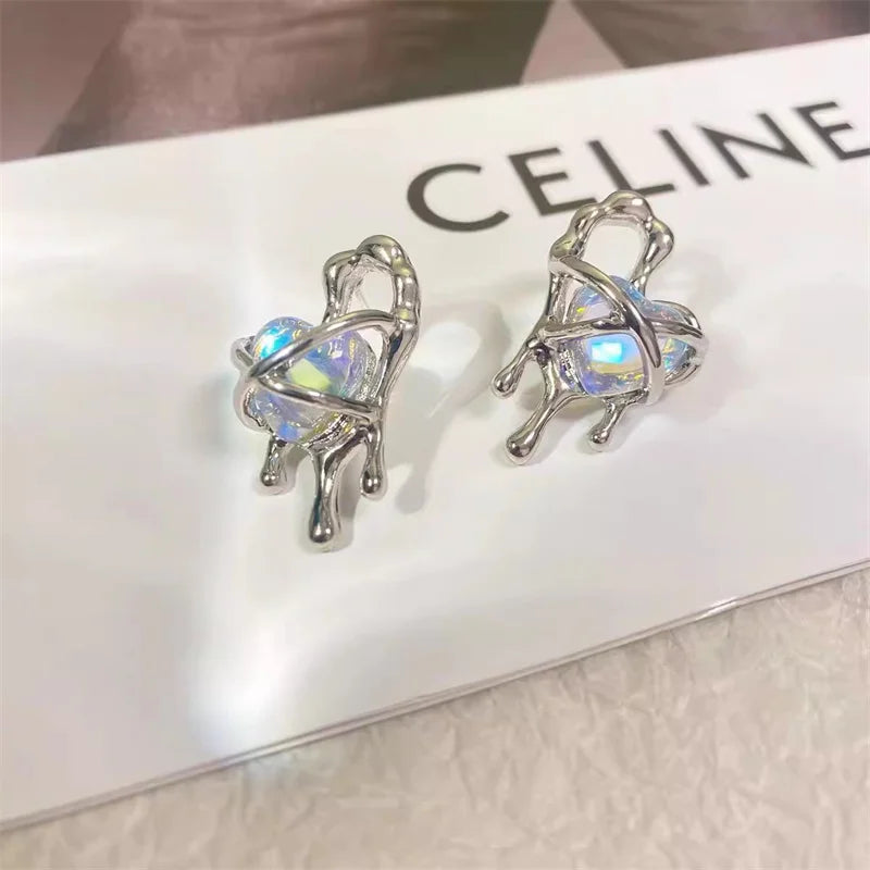 INGVN  Irregular Heart Tassel Star Earrings Women Design Senior Sense of Fashion Personality Earring Y2K Trendy Party Jewelry Gift