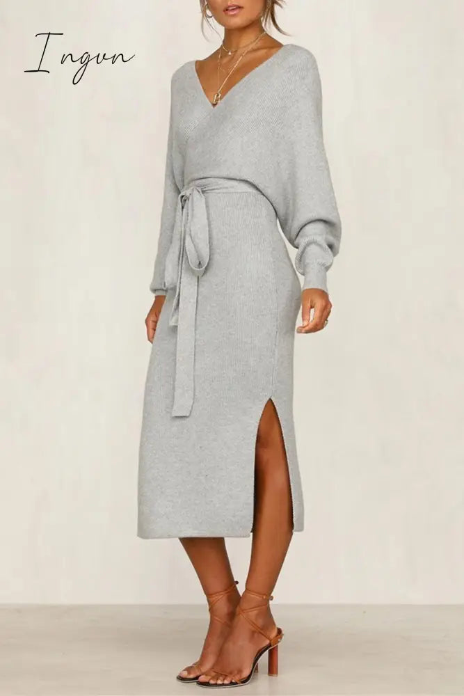 Ingvn -  V Neck Backless Sweater Dress(5 Colors)