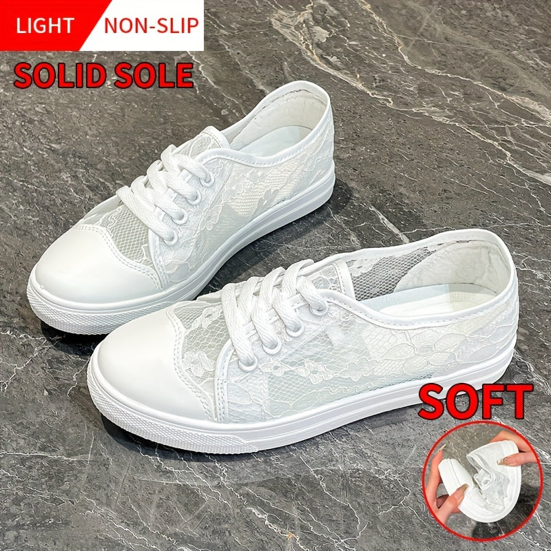 Women's Flower Pattern Sneakers, Breathable Mesh Lace Up Outdoor Shoes, Lightweight Low Top Shoes