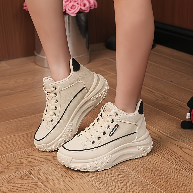 Plus Size Women's Comfortable High Top Platform Sneakers, Casual Lace Up Outdoor Shoes