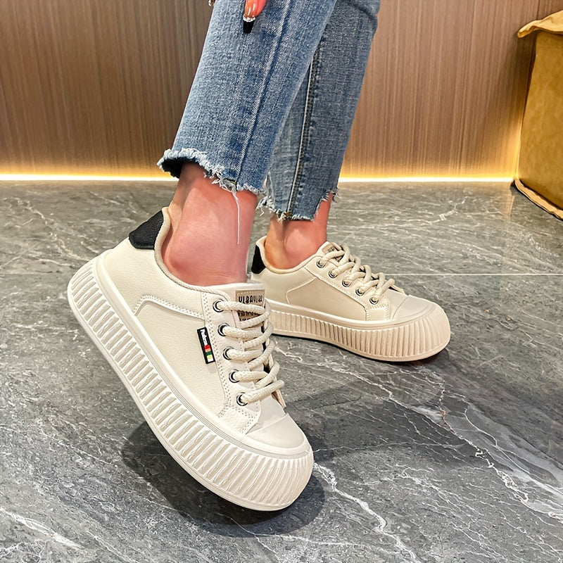 Women's Simple Platform Sneakers, Casual Lace Up Outdoor Shoes, Comfortable Low Top Shoes