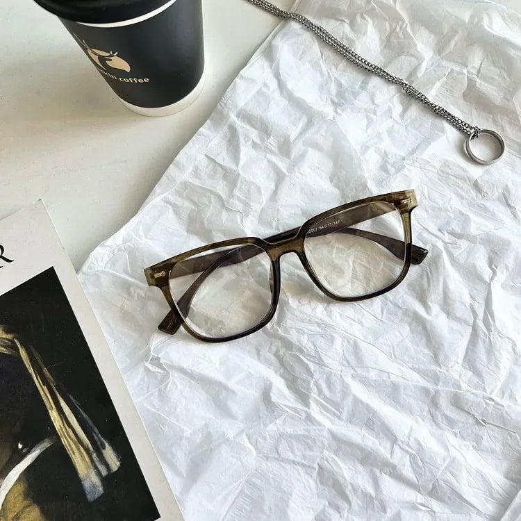 INGVN  Korea Big Glasses Frame Women Lovely Ins No Makeup Plain Glasses Men Eyewear Cute Decorative Computer Glasses