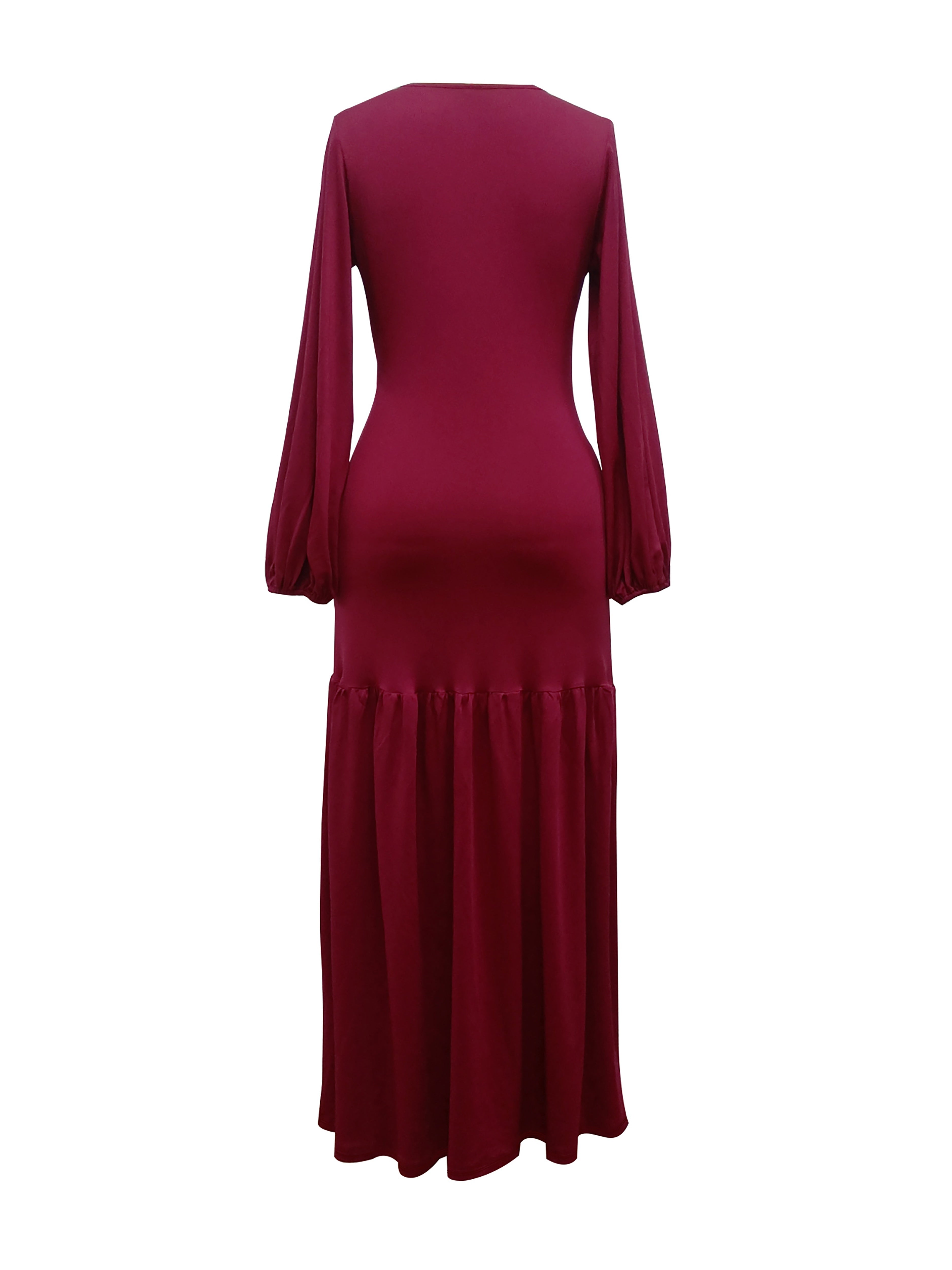 Stunning Ruched Maxi Dress - Elegant V Neck, Lantern Long Sleeves, Party-Perfect, Women's Clothing for Special Occasions
