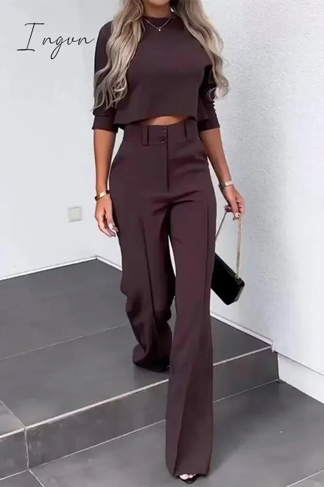 Ingvn - Casual Solid Pocket Half A Turtleneck Half Sleeve Two Pieces