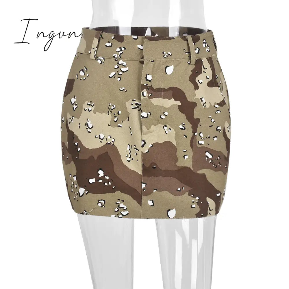 Ingvn - Womens Fashion Trendy Camouflage Mini Skirts for Women Korean Fashion Pockets Zipper Bottoms Harajuku Streetwear Y2k Vintage Clothes