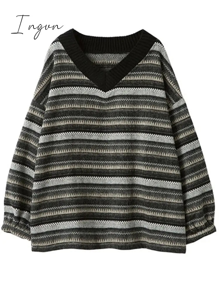 Ingvn - Retro Classic Striped Loose Sweater