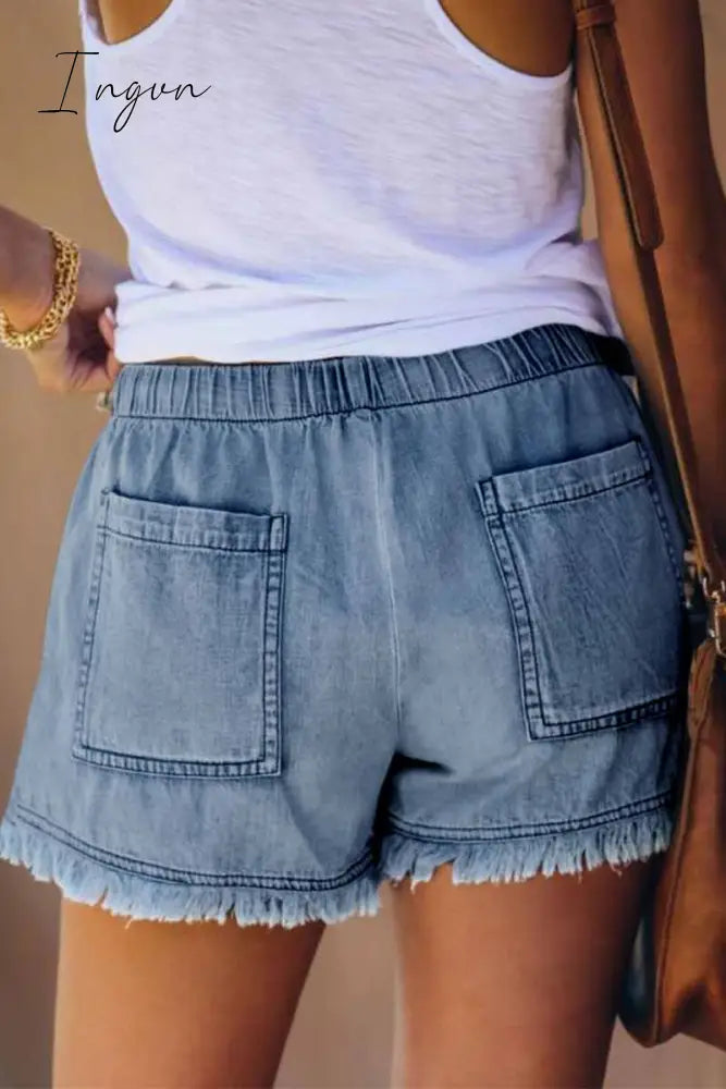 Ingvn - Adjustable Tassel Pockets Design Denim Shorts(3 Colors)
