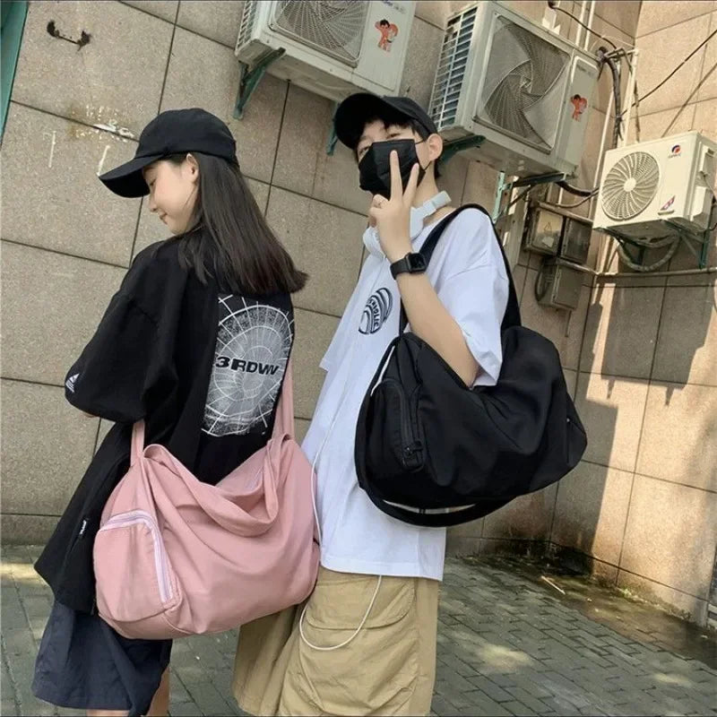 Ingvn  Korean High-capacity Simple Solid Messenger Bags Japanese Students Grunge Tote Bag Men Women Y2k All Match Crossbody Handbags