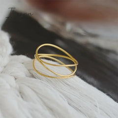 New Trendy Simple Three Layered Golden Ring for Women Exquisite Stainless Steel Ring Sweet Cool Party Jewelry Gifts