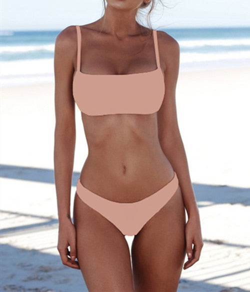 New Solid Women Sexy Bikini Set Push Up Swimming Suit Fashion Swimsuit Low Waist Two-Piece Swimwear Bathing Wear Female Biquini