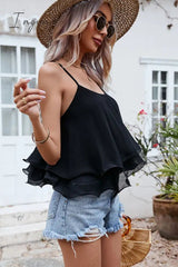Ingvn - Scoop Neck Spaghetti Strap Ruffle Hem Tank