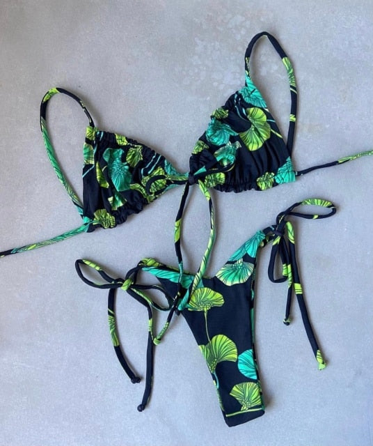Low Waist Bikini Triangle Swimwear Female String Swimsuit Women Print 2 Piece Suit Push Up Bathing Suit Swim Suit New