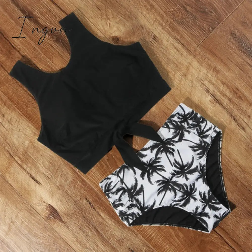 Ingvn - High Waist Bikini Leopard Swimsuit Women Bikini Floral Swimsuit Print High Neck Bikini Push Up Swimwear Snake Bathing Suit
