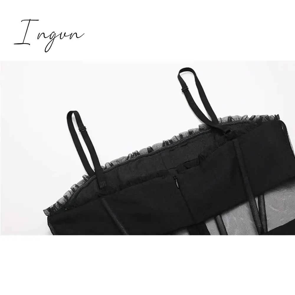 Ingvn - Womens Fashion Summer Sling Long Lace Dress Women Hollow Stitching Sexy Bubble Dress Backless Sleeveless Plus Size White Party Elegant Clothes