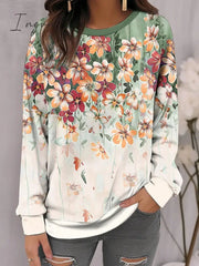 Ingvn - Women's Sweatshirt Pullover Basic Yellow Red Blue Floral Casual Round Neck Long Sleeve Top Micro-elastic Fall & Winter