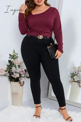 Ingvn - Casual Solid Basic Oblique Collar Plus Size Tops
