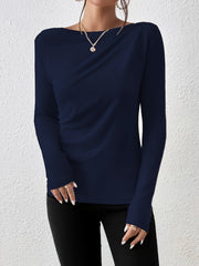 Womens Classic Solid Boat Neck T-Shirt - Stylish Long Sleeves for Spring & Fall - Versatile Casual Top - Premium Quality Wardrobe Staple
