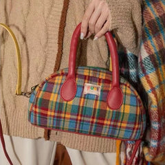 INGVN  Fashion Handbag for Women Vintage American Style Plaid Fresh Cute Shoulder Bag New Luxury Designers Zipper Crossbody Bag