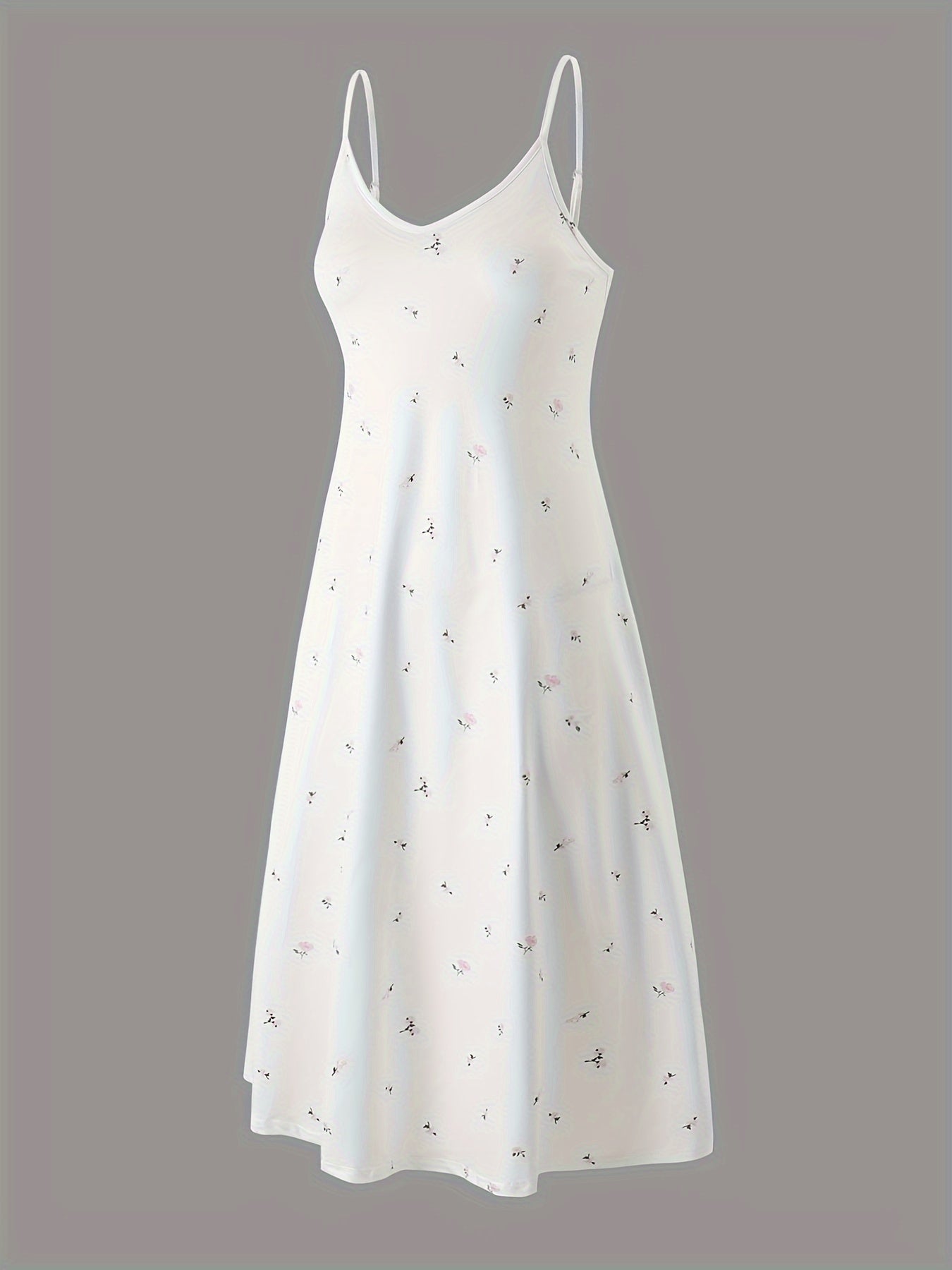 Womens Elegant Ditsy Floral Print Midi Slip Dress - Soft Micro Elasticity V Neck Backless Design, Comfortable Knit Fabric, Random Printing, Perfect for Home Wear All Seasons