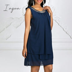 Ingvn - Women's Shift Dress Knee Length Dress Sleeveless Solid Color Layered Spring & Summer Plus Size Hot Black Purple Navy Blue