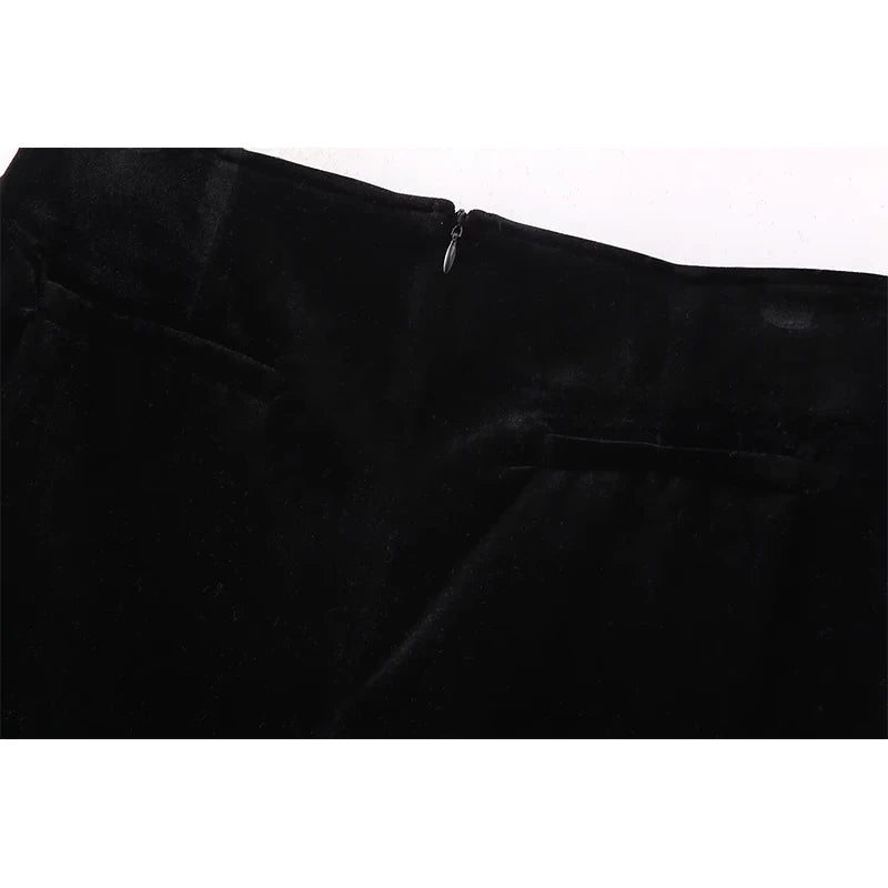 Vintage Women Black High Waist A-line Velvet Mini Skirt