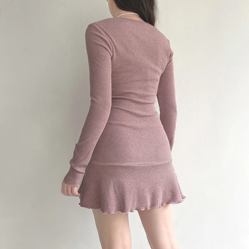 Cute Coquette Pink A-line Mini Dress Fairycore Sweet Full Sleeve Square Collar Short Dresses for Women Spring Autumn y2k