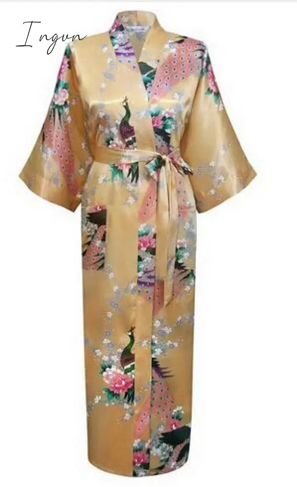 Ingvn - Silk Kimono Robe Bathrobe Women Satin Robe Silk Robes Night Sexy Robes Night Grow For Bridesmaid Summer Plus SizeS-XXXL