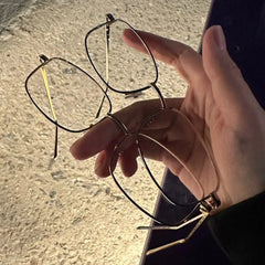 INGVN  Small Square Glasses Frame for Women Metal Frame Flat Anti-blue Bayonetta Glasses Japanese Men Retro Trendy Reading Y2K Glasses