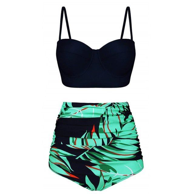 Women Swimsuits Vintage Bandeau Push Up Polka Dot Plus Size Bathing Suits High Waisted Bikini