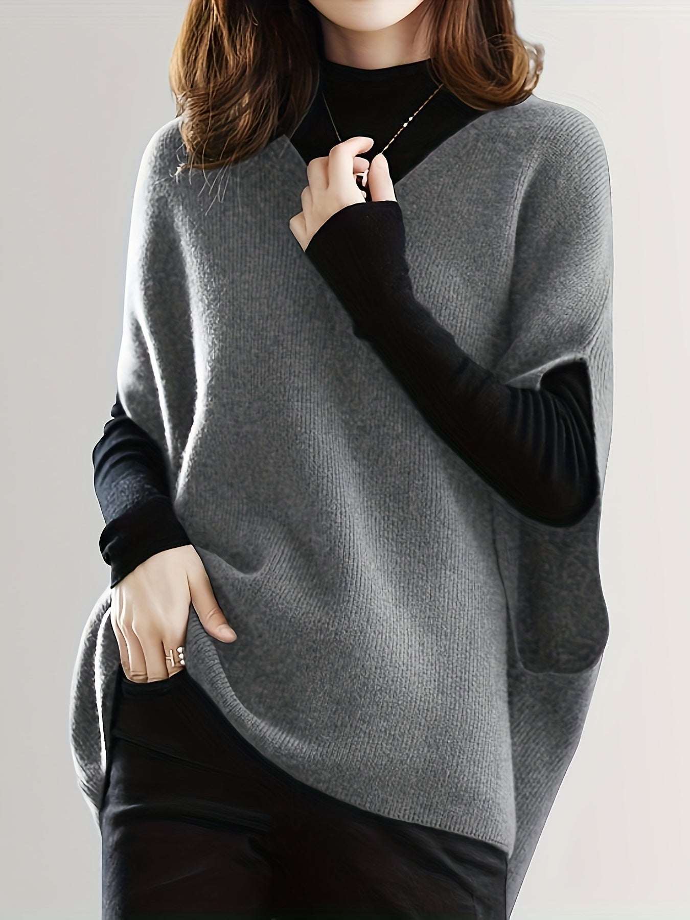Women's V-Neck Knitted Cardigan, Casual Loose Fit Batwing Sleeves, Solid Color, Polyester, Spring/Autumn Fashion, Sleeveless Pullover Top for Ladies